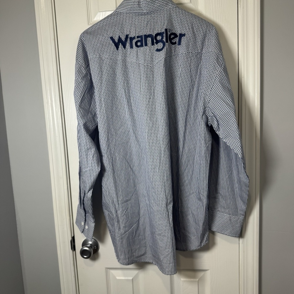 Wrangler Men's Logo Geometric Print Blue Button Down Shirt XL - Picture 5 of 5